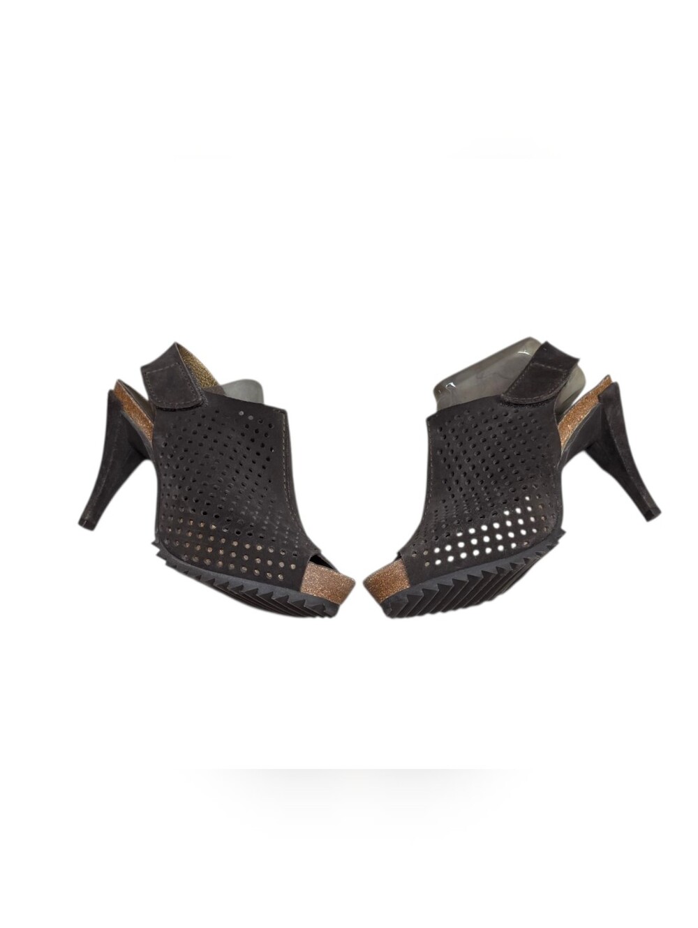 Pedro Garcia Black Laser Cut Peep-Toe Slingback Heels EUC